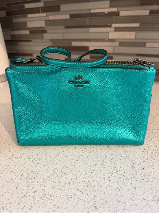 Coach Handbags - Coach Metallic Teal Leather Crossbody Bag
